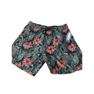 US Apparel Men's Tropical Floral Pineapple Swim Trunks Shorts Black Red Size L